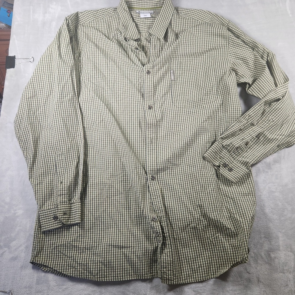 Columbia Plaid Green L/S Button Down Shirt‎ Mens 2XLT 100% Cotton Outdoors